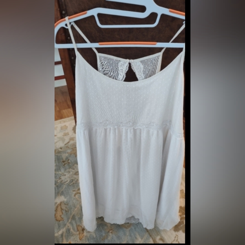 Aerie Soft Lacy Gray White Babydoll Chemise XL/ 12-14